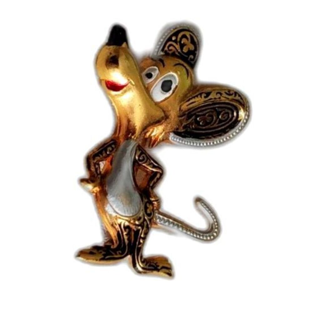 The Pin Mouse is Gold tone with black and white with red lips hand painted